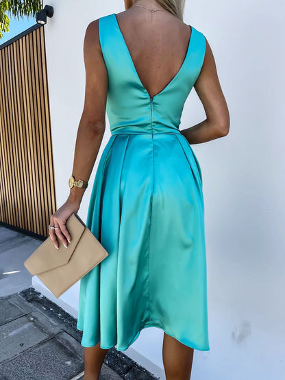 Party Dresses Aqua Sleeveless Semi Formal Midi Dress