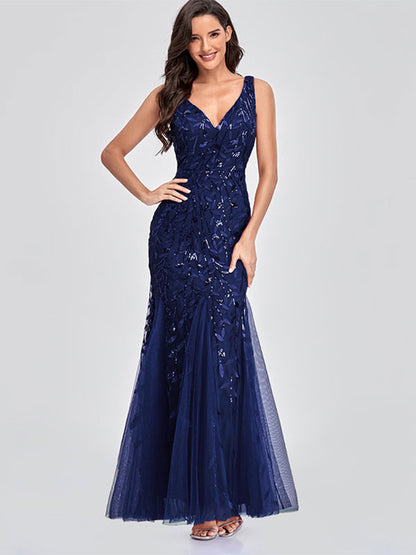 Mermaid Party Dresses V-Neck Sleeveless Birthday Semi Formal Maxi Dress