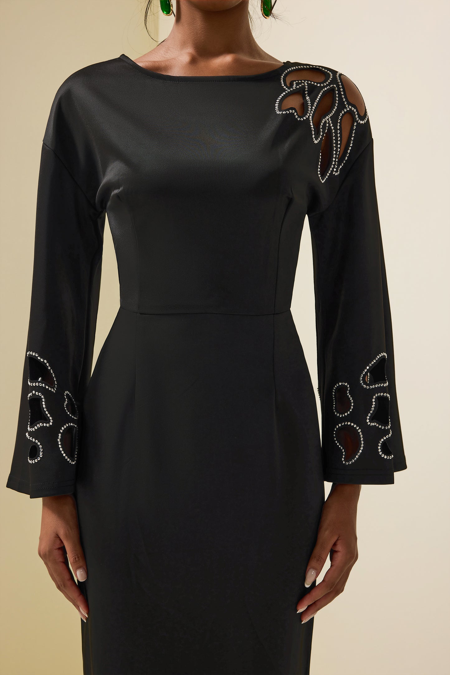 Solid Cut-Out Rhinestone Midi Dress