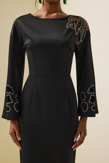 Solid Cut-Out Rhinestone Midi Dress