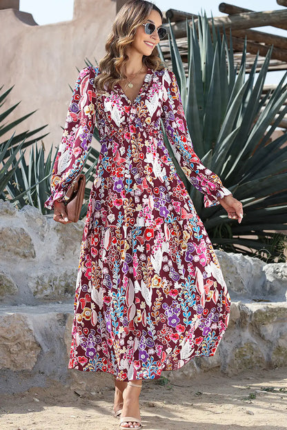 vibrant violet floral maxi dress