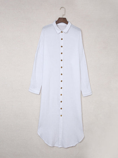 Casual Long Sleeves Solid Color Lapel Collar Midi Dresses