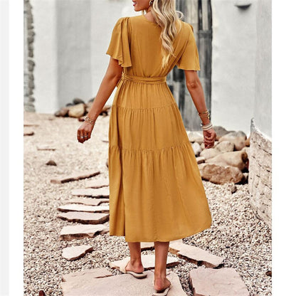 Solid Color High Waisted V-Neck Maxi Dress for All Occasions