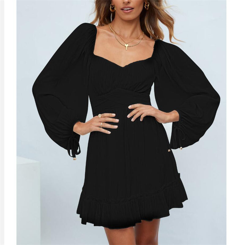 Ruffle Long Sleeve Square Collar Mini Dress in Multiple Colors