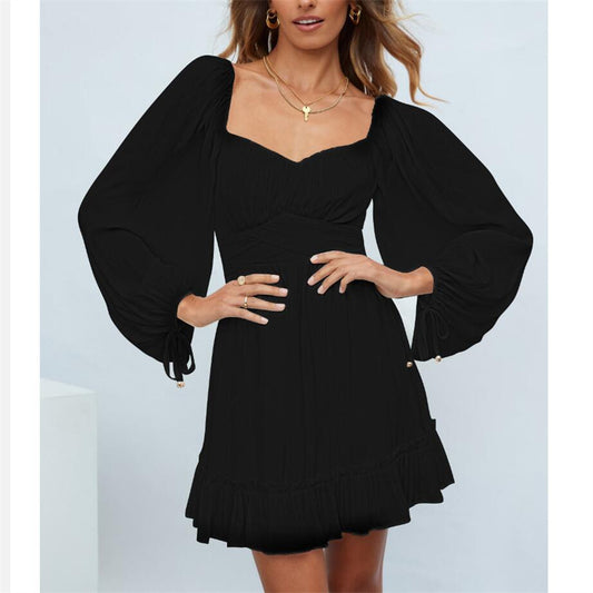 Ruffle Long Sleeve Square Collar Mini Dress in Multiple Colors