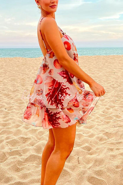 Ocean Princess Unique Print Halter Tiered A-line Mini Dress