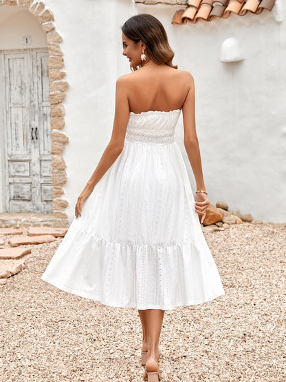 THE NEW YOU STRAPLESS LACE MIDI DRESS - WHITE