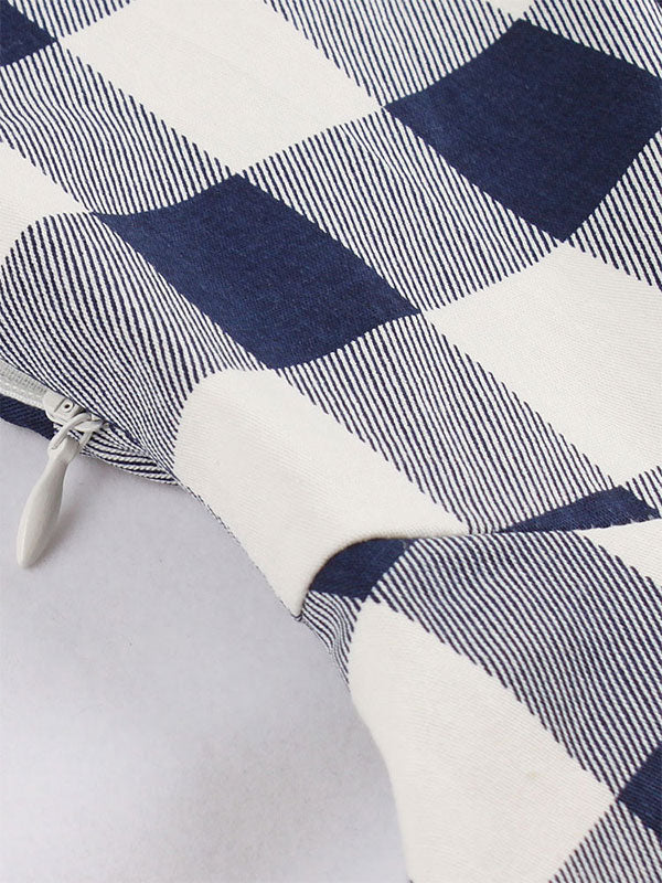 White Vintage Dresses V Neck Short Sleeve Checkered A Line Midi Dress For Women