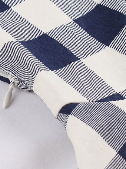 White Vintage Dresses V Neck Short Sleeve Checkered A Line Midi Dress For Women
