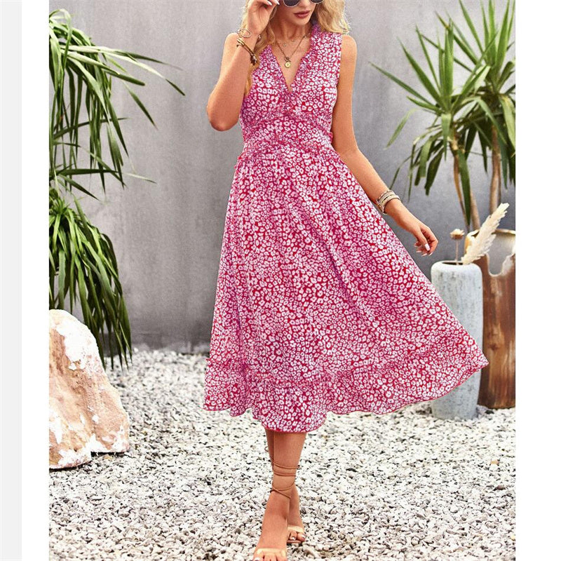 Floral Print V-Neck Sleeveless Maxi Dress in Various Colors