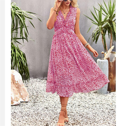 Floral Print V-Neck Sleeveless Maxi Dress in Various Colors