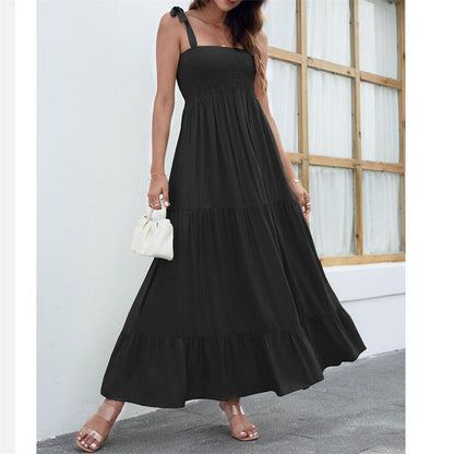 Sleeveless Sling Large Swing Maxi Dress in Black Green Orange