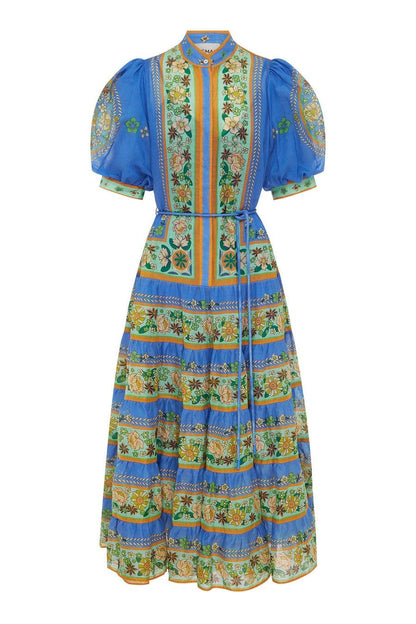 Floral Splicing Single Breasted Midi Dress