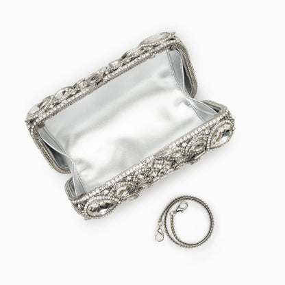 Reina Silver Rhinestones Crystal Clutch Bag