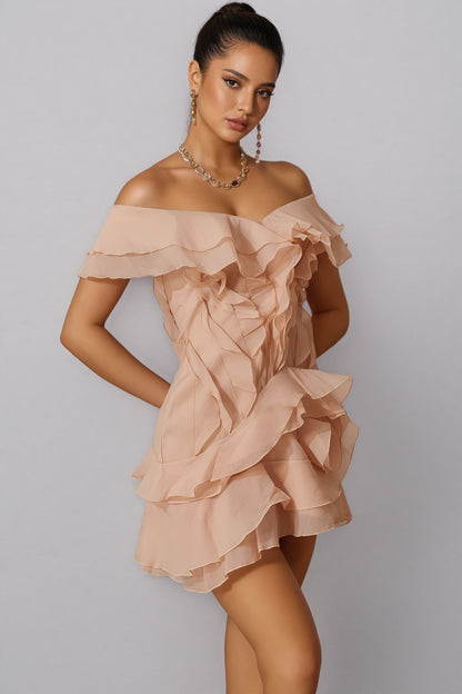 Xexelle V Neck Ruffle Mini Dress