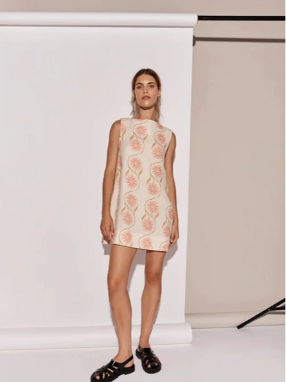 Crew Neck Sleeveless Embroidered Floral A-Line Mini Dress