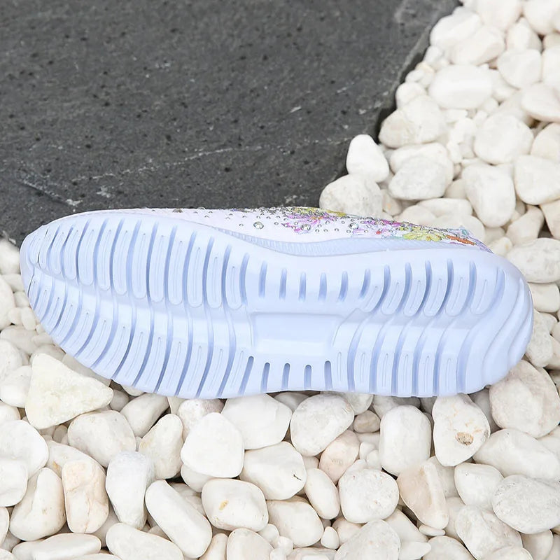 Women's Glitter Knit Platform Sneakers – Floral Pattern Breathable Shoes