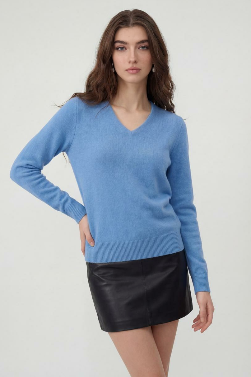 Cashmere V-Neck Sweater | Long Sleeve Knit, Slim Fit, Seamless Finish