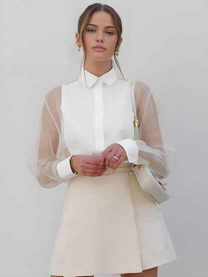 Women Blouse With Transparent Sleeves
