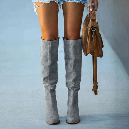 Women Boots Gray Block Heel