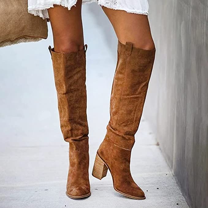 Women Boots Gray Block Heel