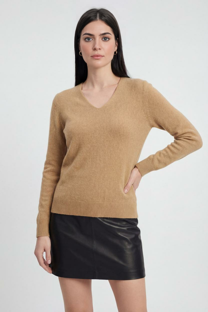 Cashmere V-Neck Sweater | Long Sleeve Knit, Slim Fit, Seamless Finish