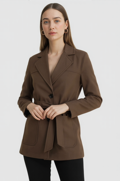Belted Suede Look Jacket | Notched Lapel, Patch Pockets, Regular Fit
