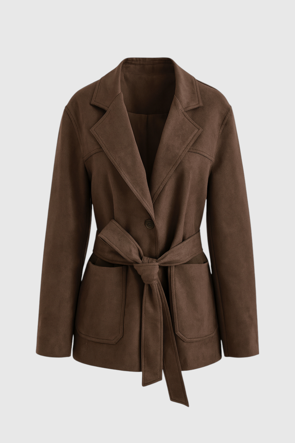 Belted Suede Look Jacket | Notched Lapel, Patch Pockets, Regular Fit