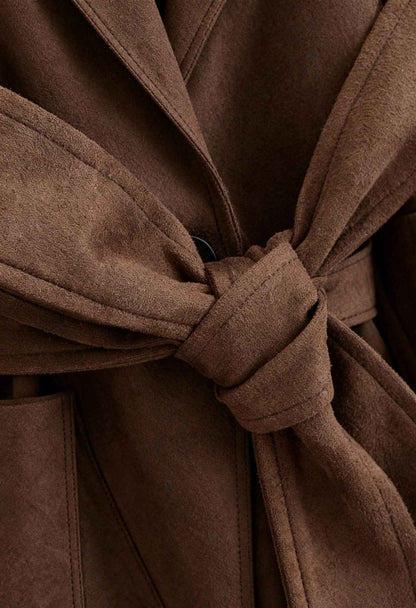Belted Suede Look Jacket | Notched Lapel, Patch Pockets, Regular Fit