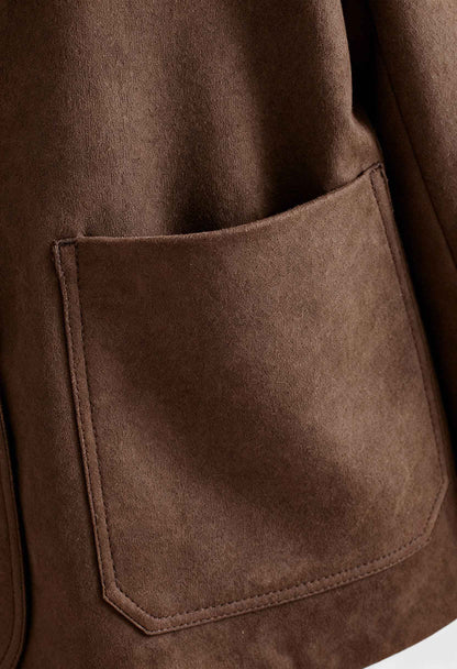 Belted Suede Look Jacket | Notched Lapel, Patch Pockets, Regular Fit