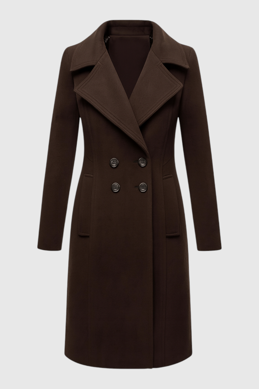 Long Double-Breasted Coat | Turn-Down Collar | Loose Fit