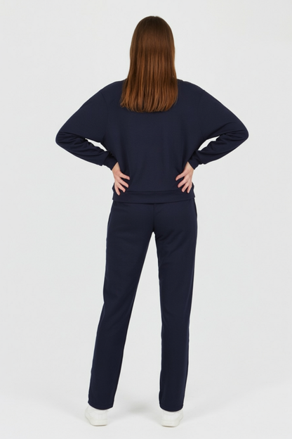 Dames Casual Donkerblauw Sweatshirt Broek Set
