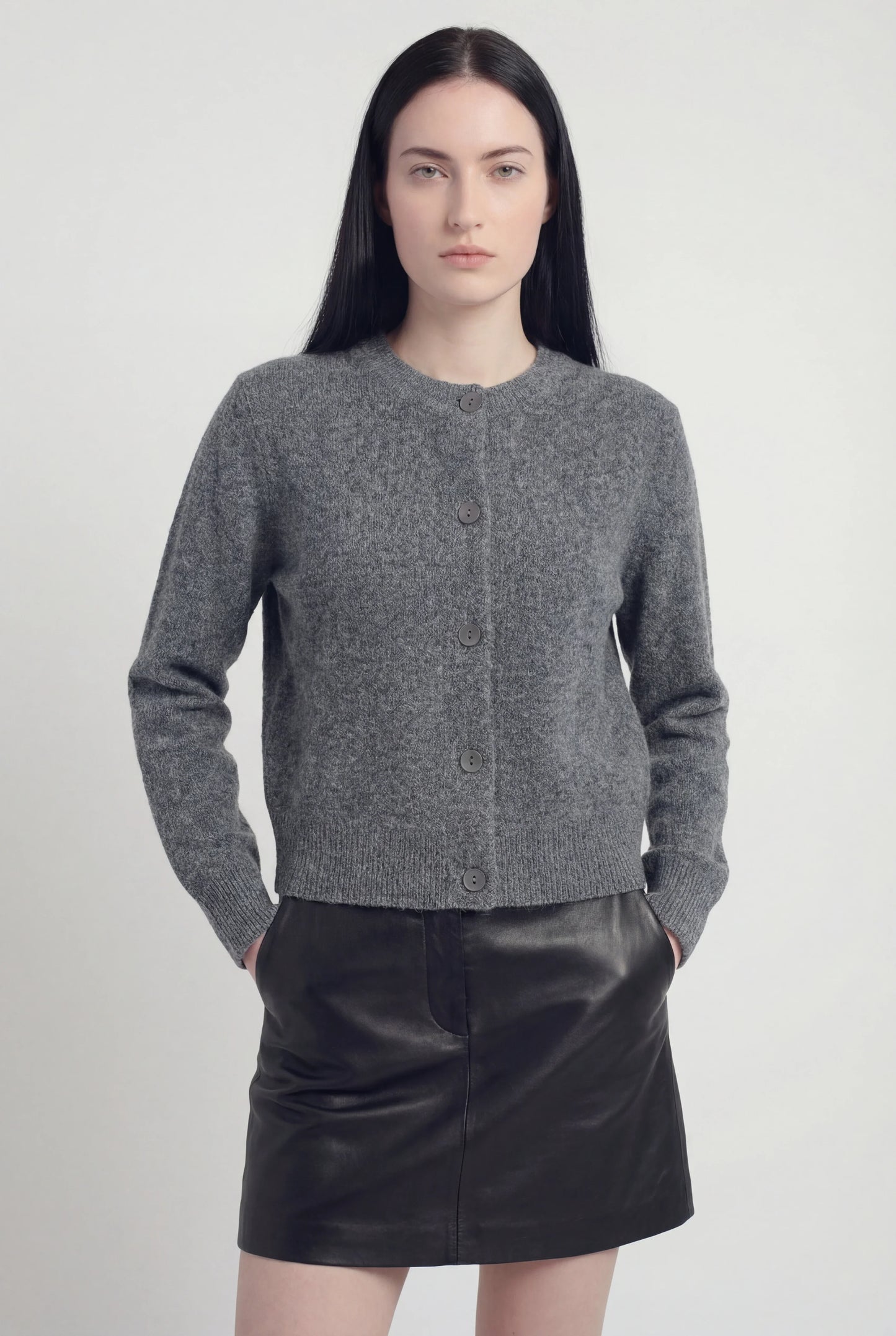 Maison Round Neck Knit Cardigan | Button Front | Regular Fit | Cropped Length