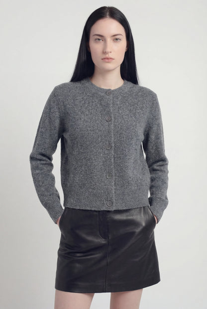 Maison Round Neck Knit Cardigan | Button Front | Regular Fit | Cropped Length