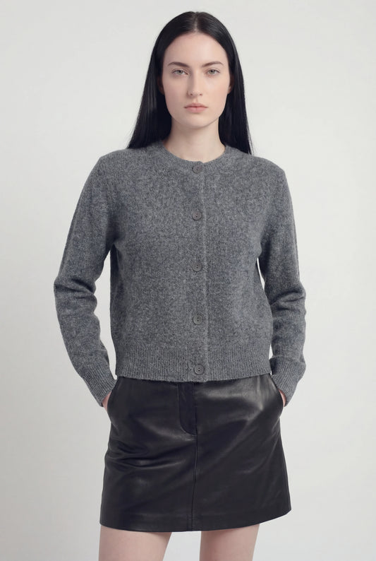 Maison Round Neck Knit Cardigan | Button Front | Regular Fit | Cropped Length