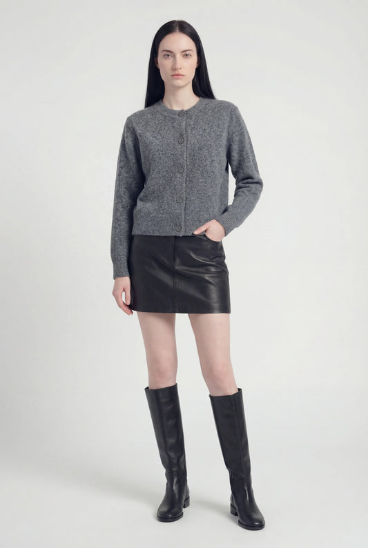 Maison Round Neck Knit Cardigan | Button Front | Regular Fit | Cropped Length