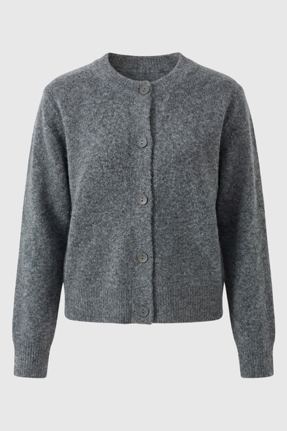Maison Round Neck Knit Cardigan | Button Front | Regular Fit | Cropped Length