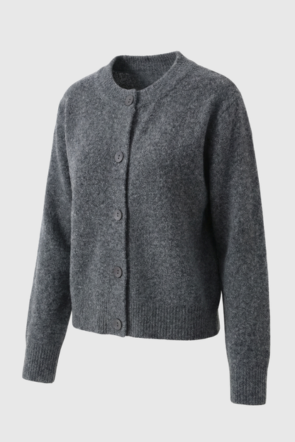 Maison Round Neck Knit Cardigan | Button Front | Regular Fit | Cropped Length