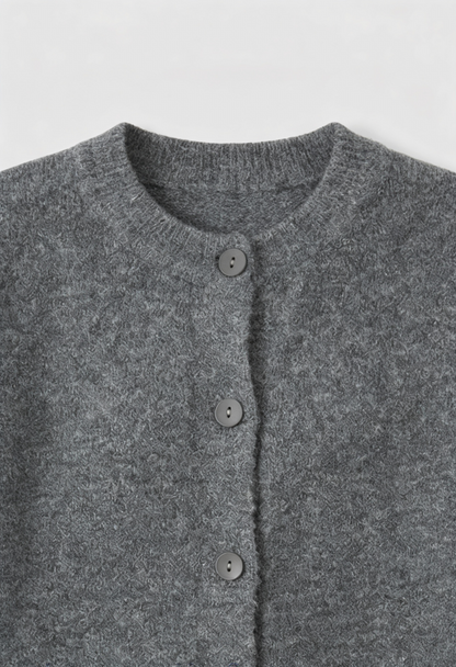 Maison Round Neck Knit Cardigan | Button Front | Regular Fit | Cropped Length