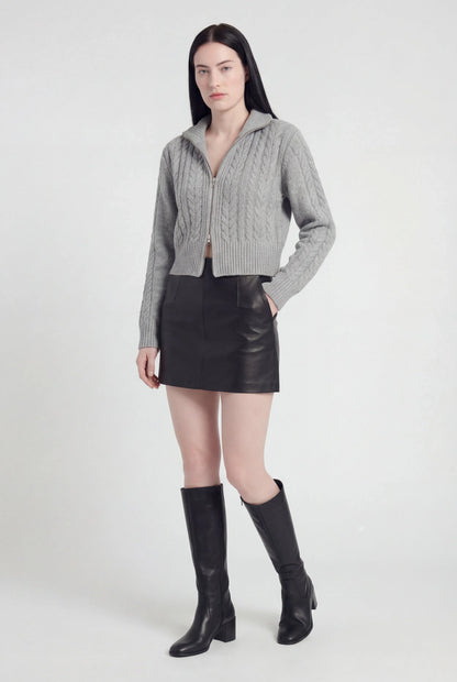 Maison Cable Knit Zip Cardigan | High Collar | Cropped Length | Relaxed Fit
