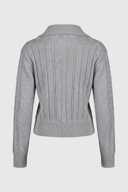 Maison Cable Knit Zip Cardigan | High Collar | Cropped Length | Relaxed Fit