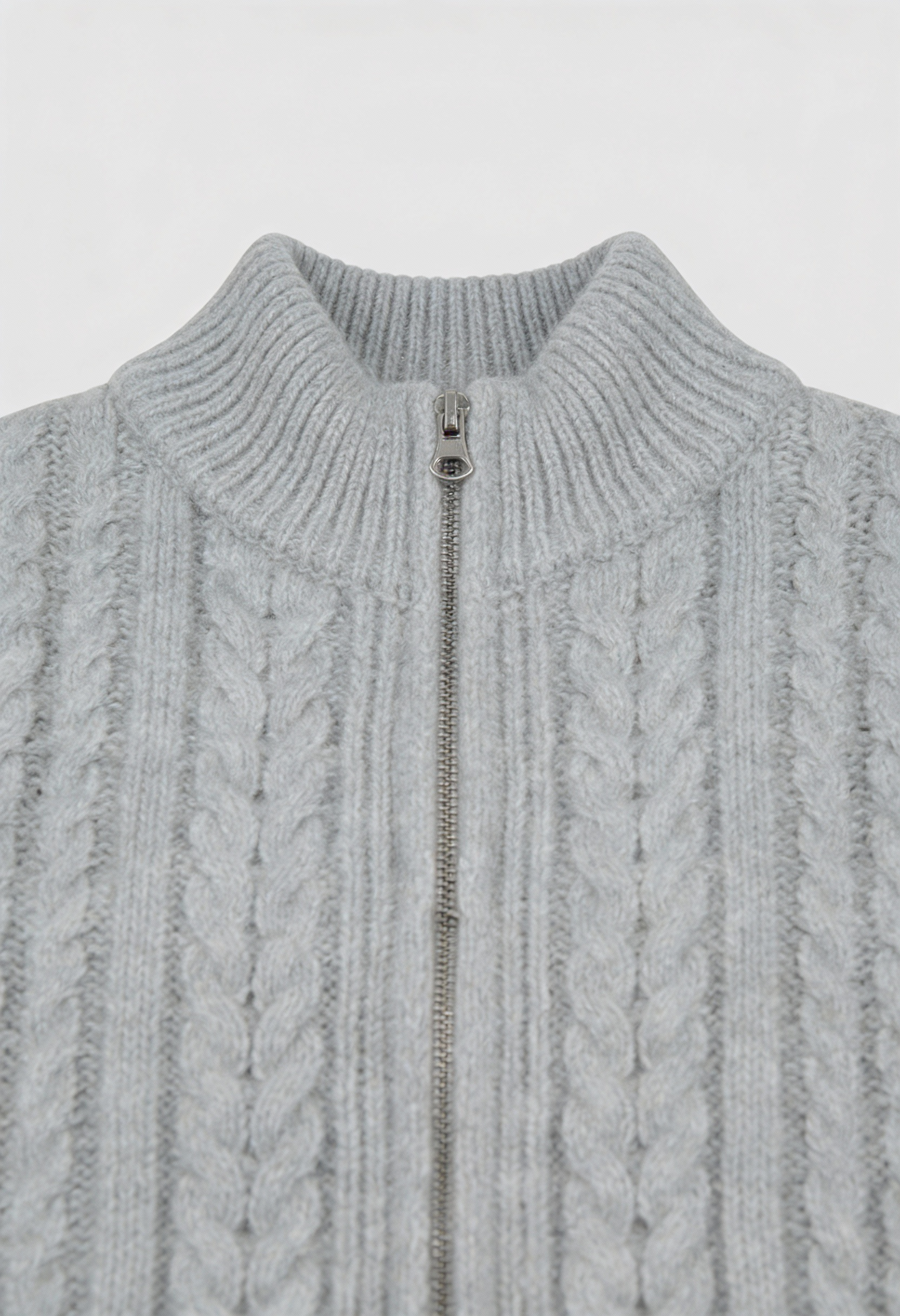 Maison Cable Knit Zip Cardigan | High Collar | Cropped Length | Relaxed Fit