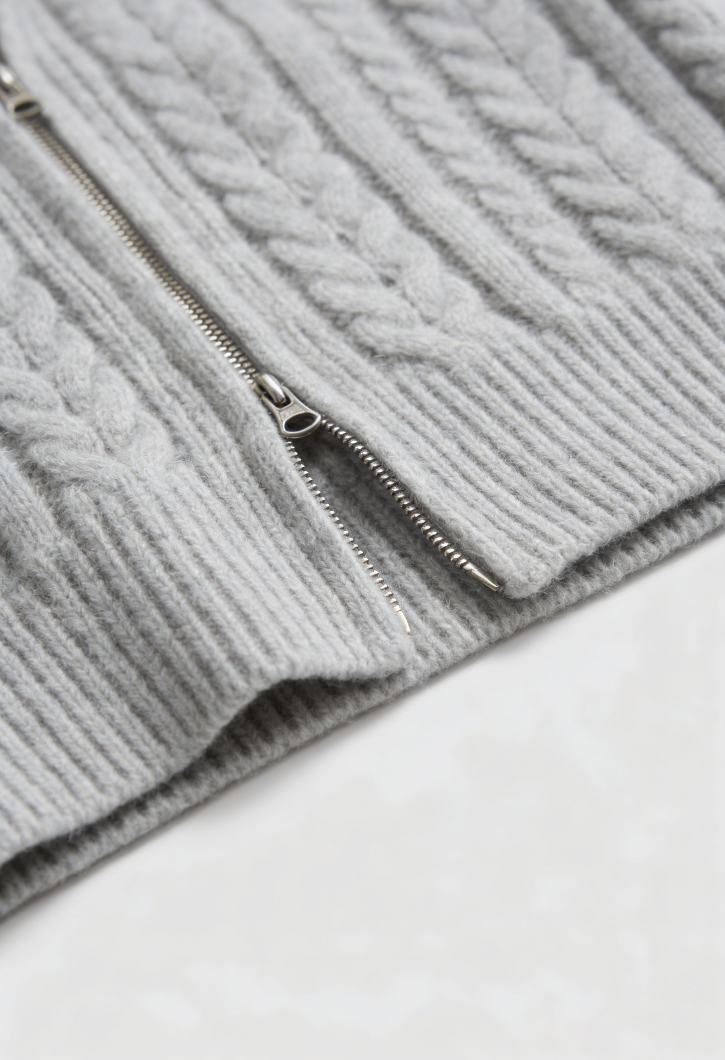Maison Cable Knit Zip Cardigan | High Collar | Cropped Length | Relaxed Fit