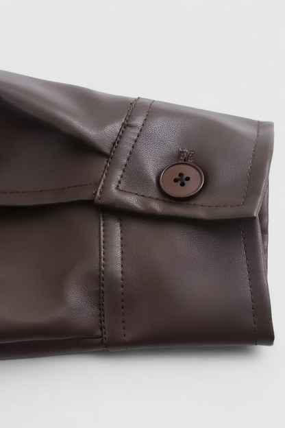 Maison Faux Leather Pilot Jacket | Zip Front Turn-Down Collar Autumn