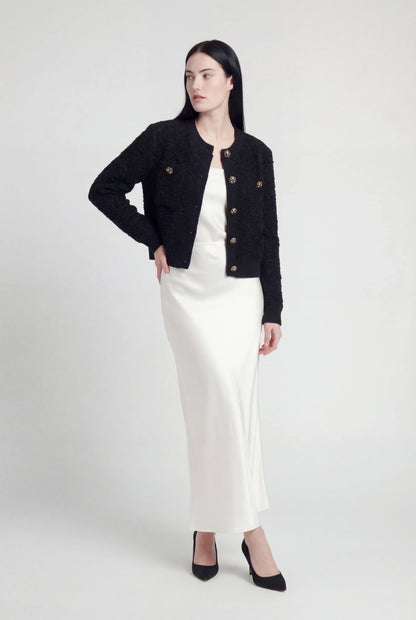 Maison Textured Knit Cardigan | Jewel Buttons | Round Neck | Relaxed Fit