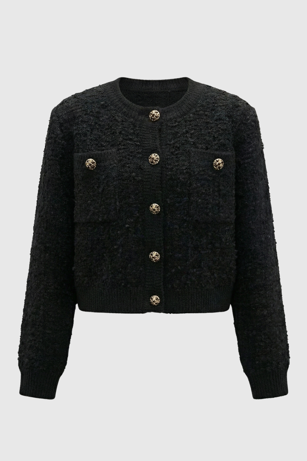Maison Textured Knit Cardigan | Jewel Buttons | Round Neck | Relaxed Fit