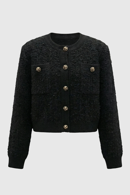 Maison Textured Knit Cardigan | Jewel Buttons | Round Neck | Relaxed Fit