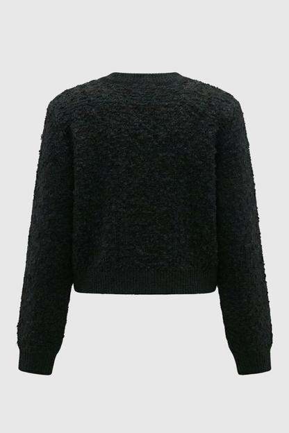 Maison Textured Knit Cardigan | Jewel Buttons | Round Neck | Relaxed Fit