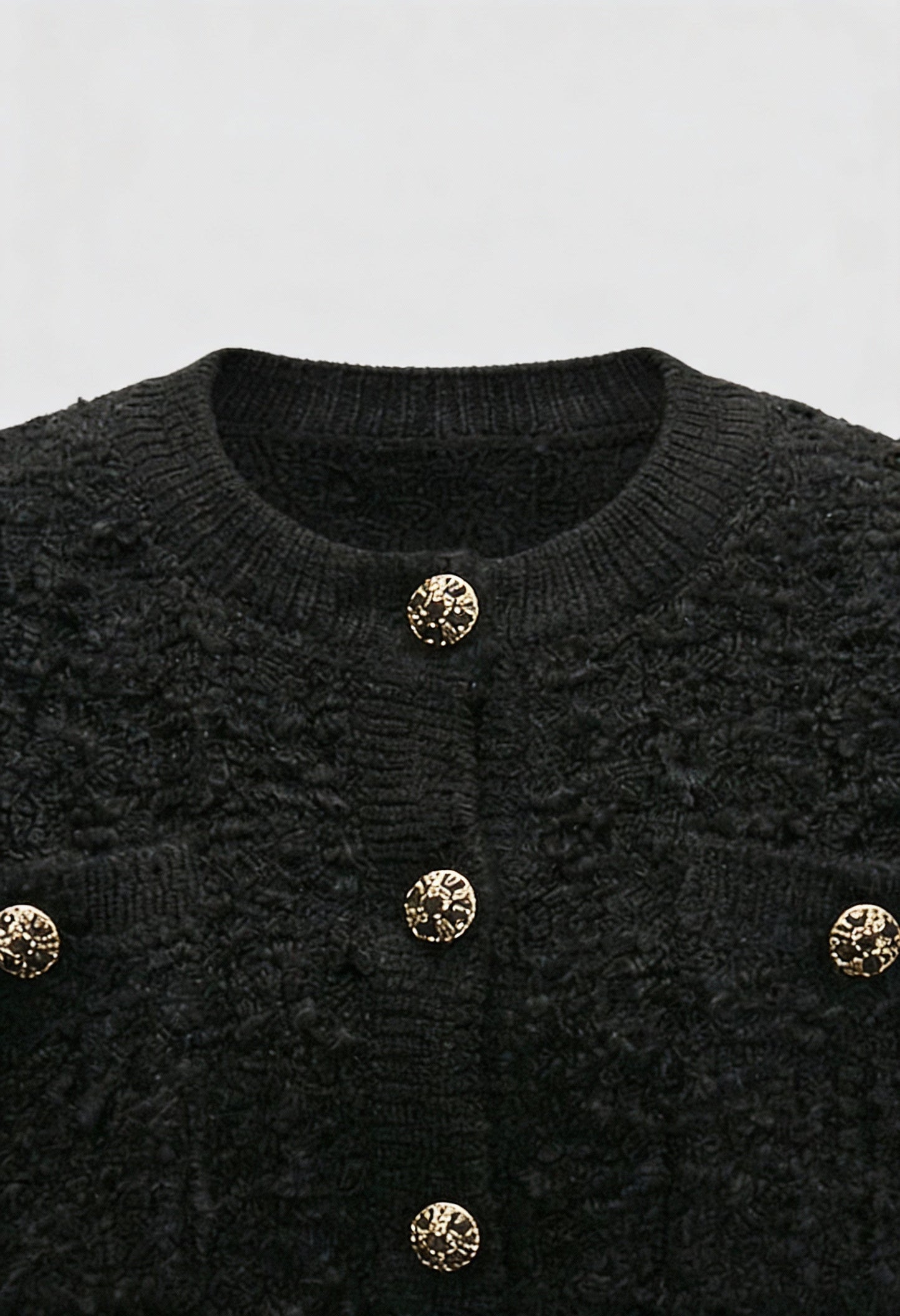 Maison Textured Knit Cardigan | Jewel Buttons | Round Neck | Relaxed Fit
