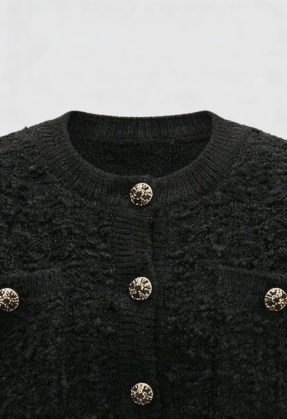 Maison Textured Knit Cardigan | Jewel Buttons | Round Neck | Relaxed Fit
